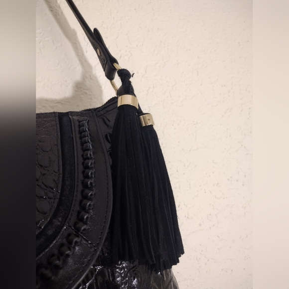 Brahmin Weslynn Black Crocodile-Embossed Shoulder Bag - Picture 6 of 16